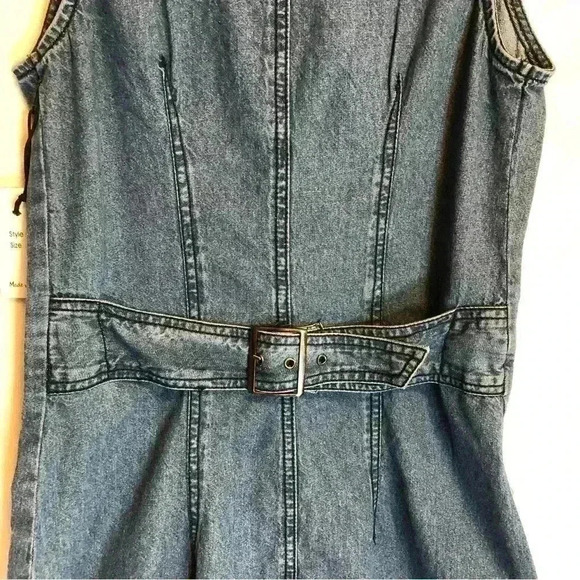 Japna Medium Wash denim button front fitted sleeveless belted dress size small - Picture 8 of 11
